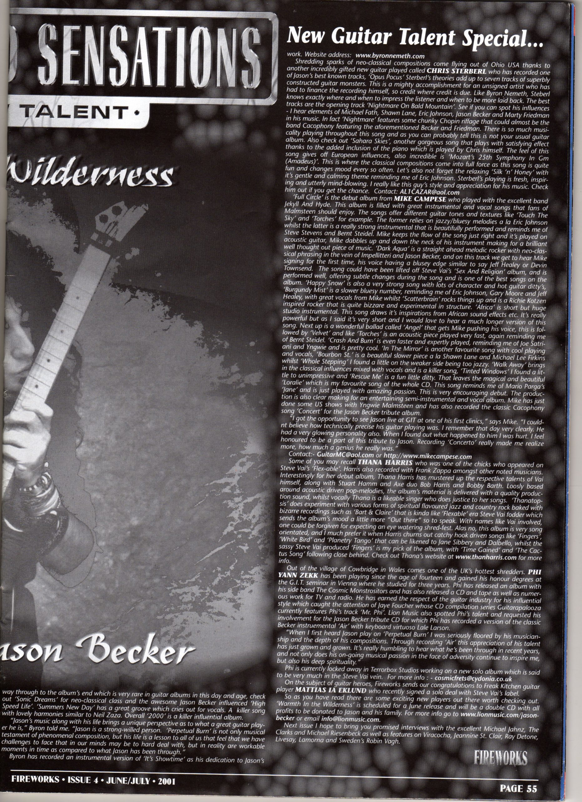 Mike Campese, Fireworks Mag UK - Jason Becker Tribute Album.