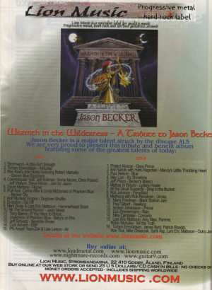 Guitar One Magazine Ad, Jason Becker Tribute Album.