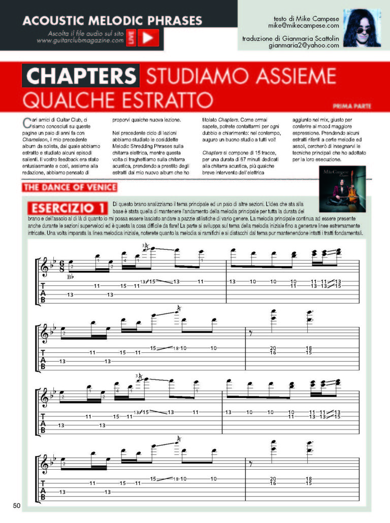Guitar Club Magazine, Italy – Oct 2016 – “Chapters” Lesson, pt 1