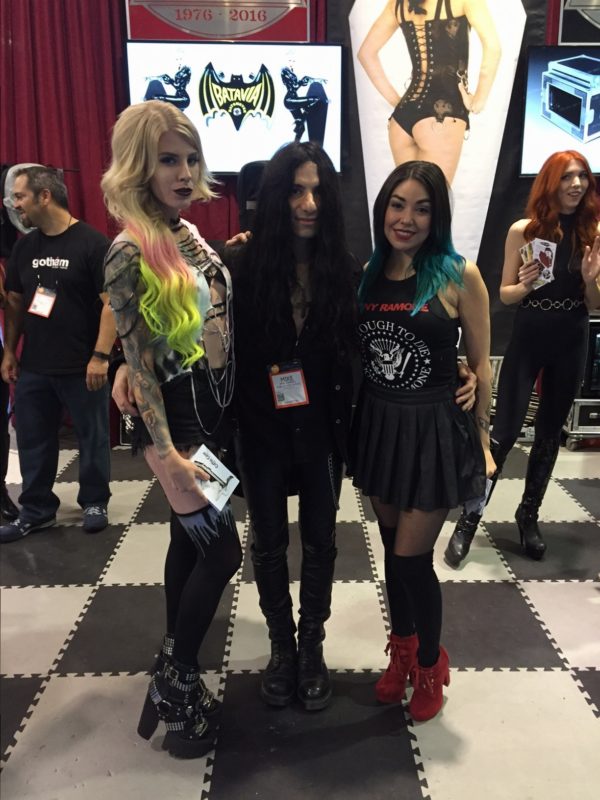 Mike Campese with the Coffin case girls at NAMM 2016.