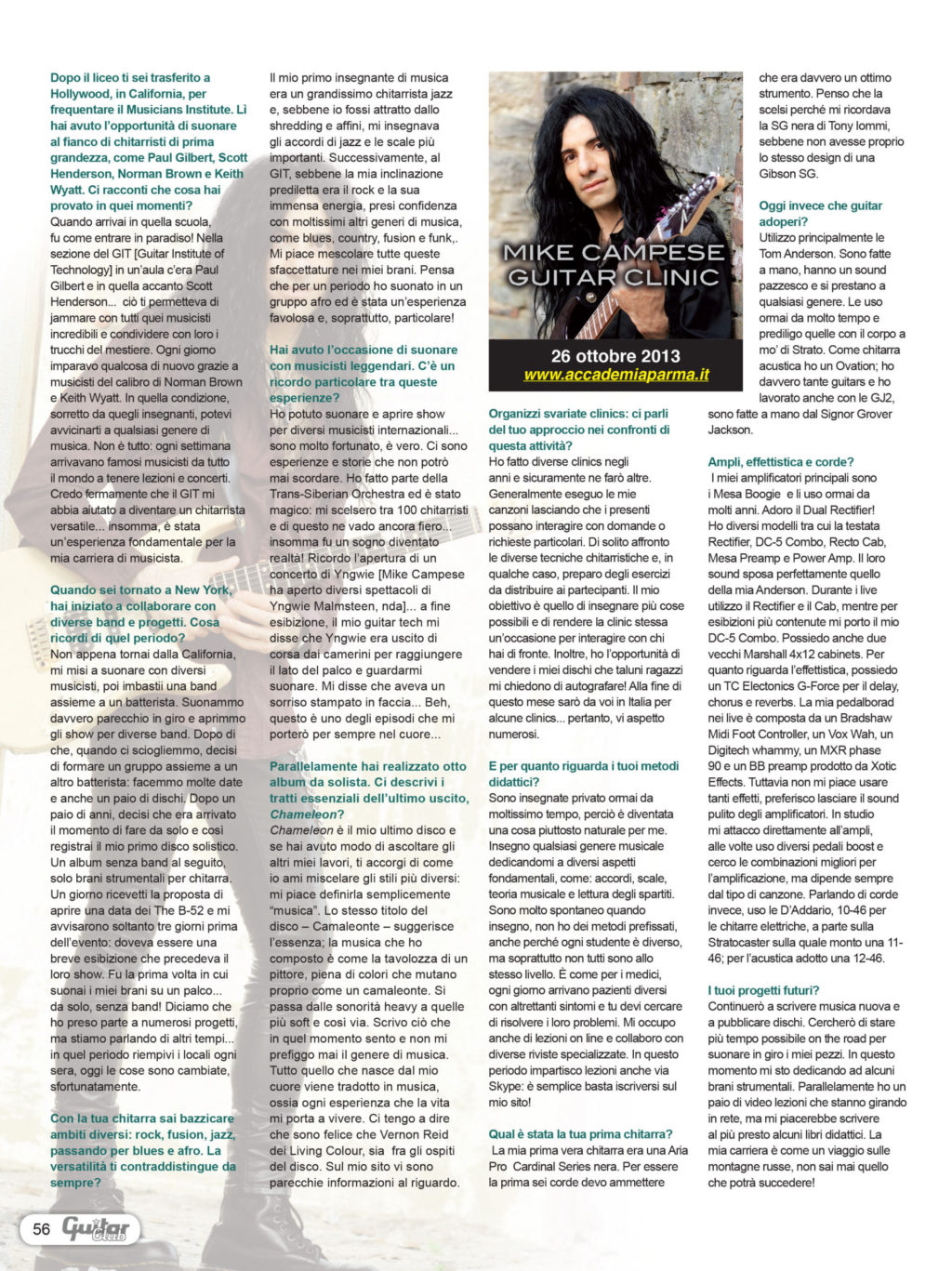Mike Campese - Guitar Club Magazine 2013 Feature.