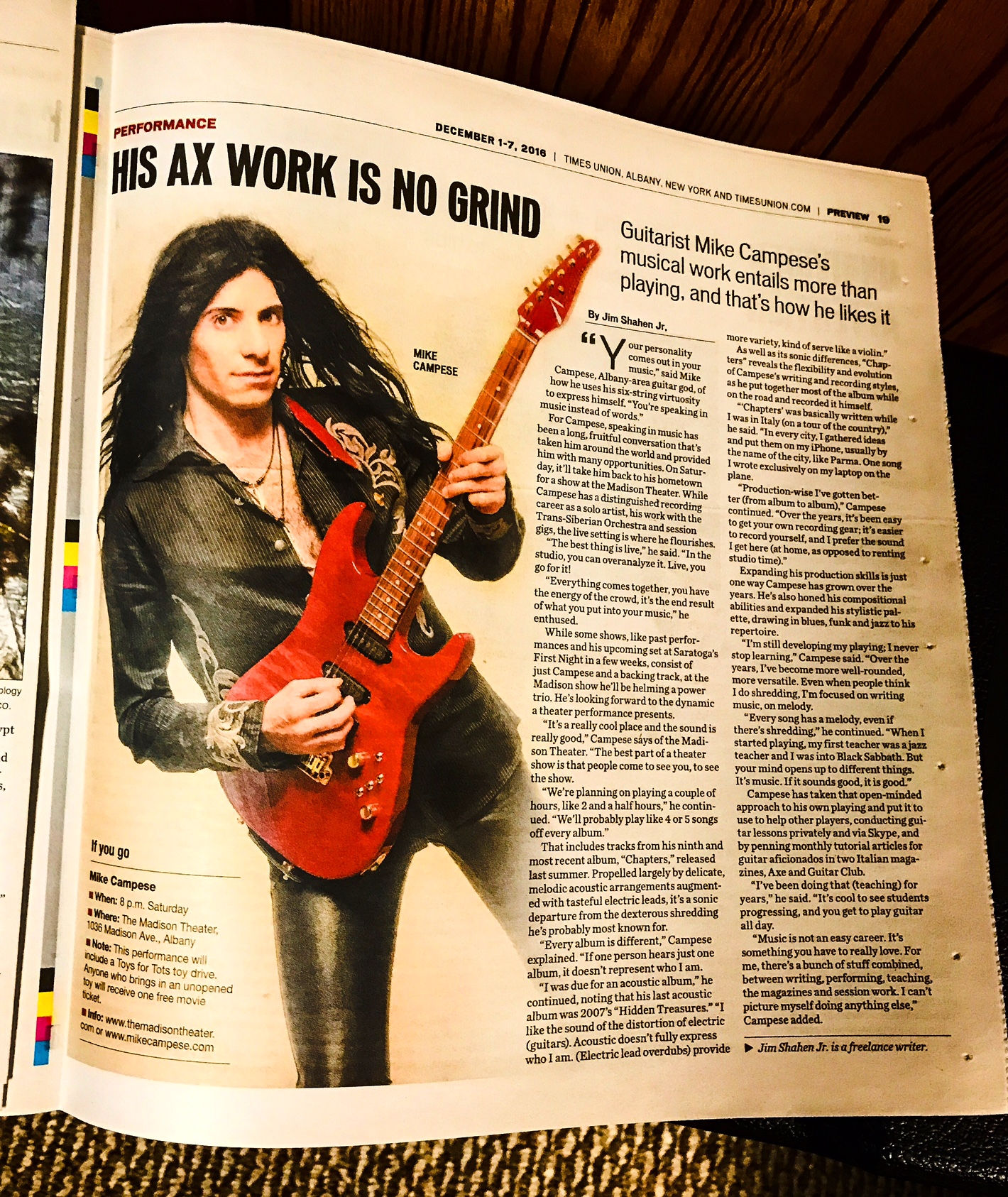 Mike Campese - Times Union, Albany NY - Newspaper Feature and Interview.