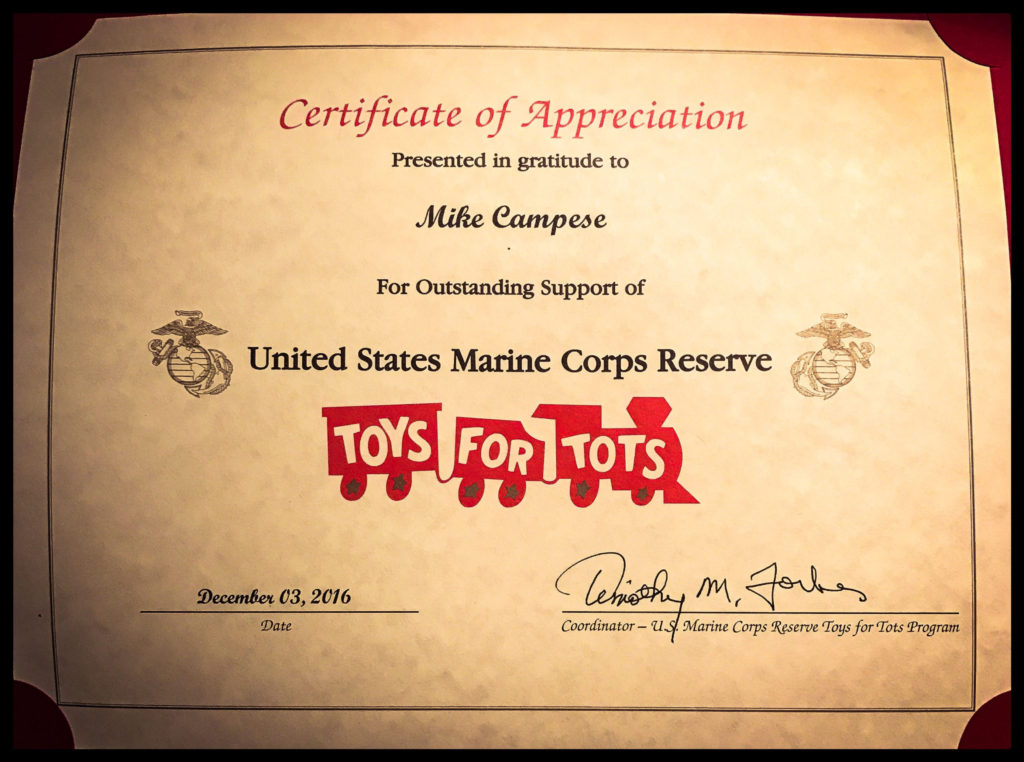 Mike Campese Award - US Marine Corps - Toys for Tots.