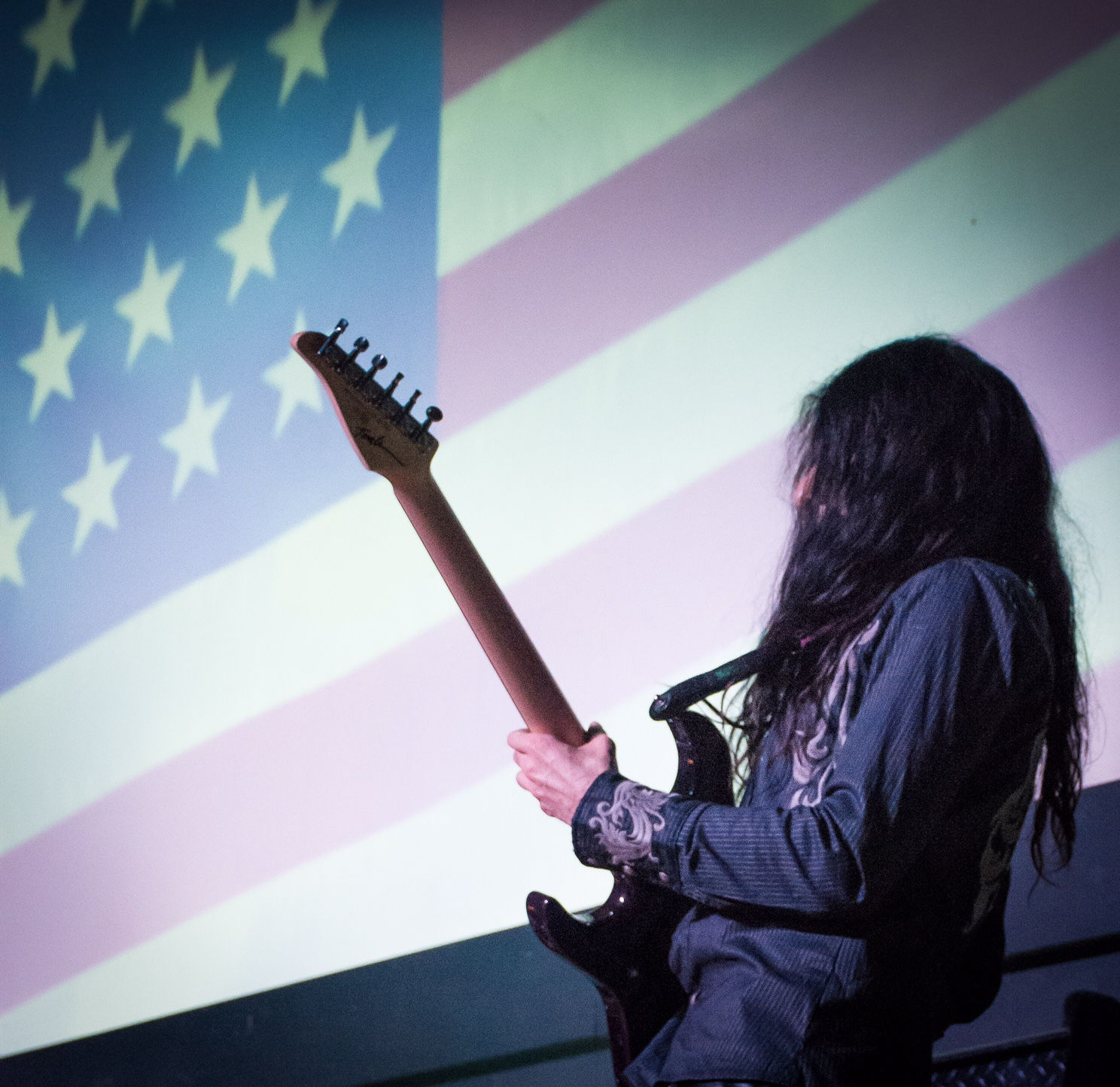 Mike Campese, In front of the American Flag, Madison Theater 2016 - Taken by Jeffrey Sousa