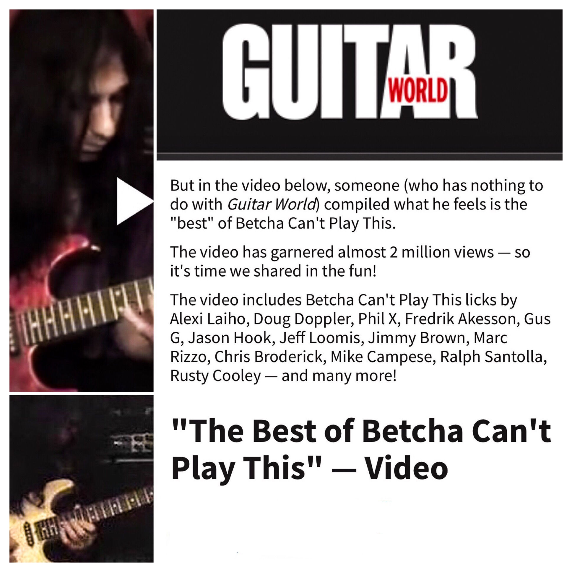 Mike Campese, Guitar World Magazine, Best of "Betcha Can't Play This".