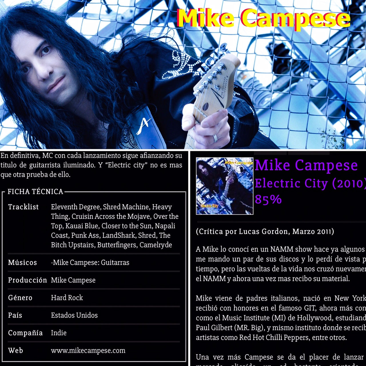 Mike Campese Electric City, Mundo Rock Review.