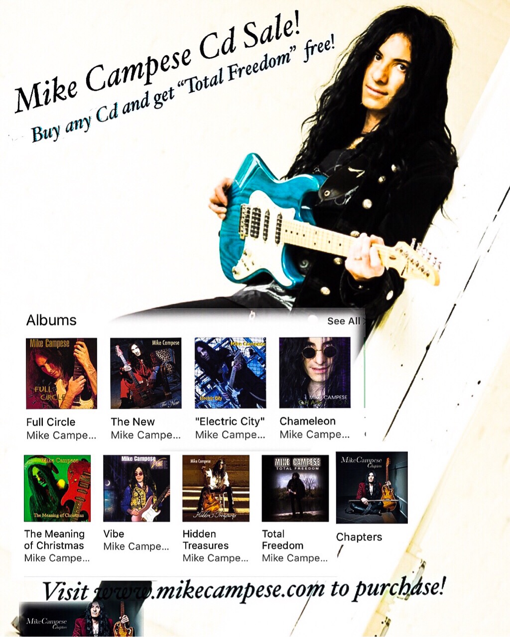 Mike Campese Cd sale Flyer, Buy 1 get Total Freedom Free.
