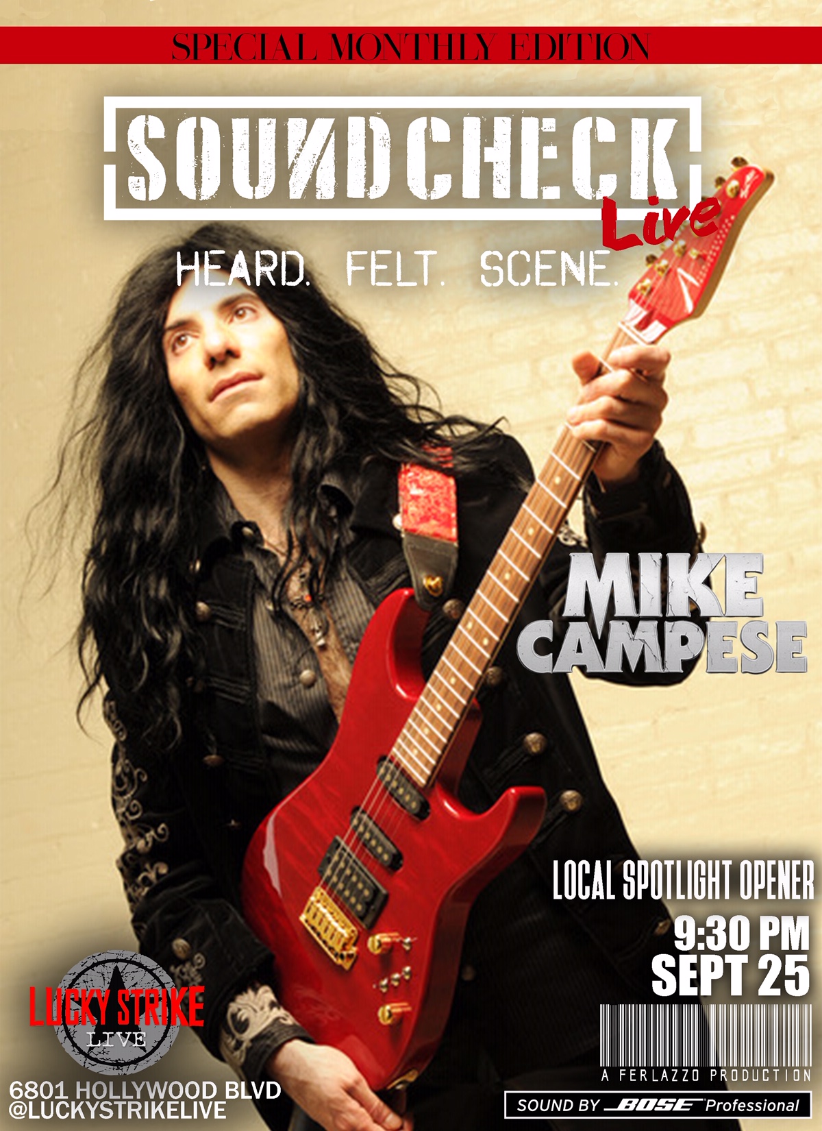 Mike Campese Soundcheck Live, Hollywood Cover Flyer.